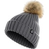image:imageFunky Junque Womens Winter Detachable Pom Beanie  Warm Knit Hat with Removable Faux Fur Pom Soft Stretch Acrylic Cozy CapCharcoal