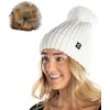 image:imageFunky Junque Womens Winter Detachable Pom Beanie  Warm Knit Hat with Removable Faux Fur Pom Soft Stretch Acrylic Cozy CapIvory