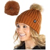 image:imageFunky Junque Womens Winter Detachable Pom Beanie  Warm Knit Hat with Removable Faux Fur Pom Soft Stretch Acrylic Cozy CapRust