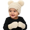 image:imageFunky Junque Baby Double Faux Fur Pom Pom Beanie amp Mittens Set  Newborn Infant 09 Months Winter Hat with Soft Lined MittensBeige 09 Mo