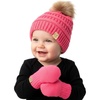 image:imageFunky Junque Cozy Infant Pom Pom Beanie amp Fleece Lined Mitten Winter SetCandy Pink Faux Fur Pom 09 Mo