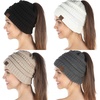 image:imageFunky Junque Exclusives Ponytail Beanie for Women  Cable Knit Womens Winter Hat High Pony Tail Running Beanies4 Pack  Black  Ivory  Warm Beige   Charcoal