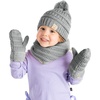 image:imageFunky Junque Kids Matching Neck Warmer Scarf Soft Fuzzy Cuff Gloves Mittens Ribbed Knit Pom Pom Beanie Bundle Boy GirlHeather Grey
