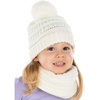 image:imageFunky Junque Kids Winter Fleece Lined Neck Warmer Ribbed Knit Pom Pom Winter Beanie Bundle Cold Weather Gaiter ToddlerIvory