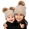 image:imageFunky Junque Matching Infant amp Toddler Pom Beanies  Winter Knit Hats for Baby Girls amp Siblings Adorable SetDiagonal Basketweave  Beige