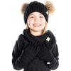 image:imageFunky Junque Matching Sets Kids Beanie Hat Scarf Texting Gloves Bundle Girls Boys ToddlerBlack  Natural Double Pom