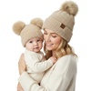image:imageFunky Junque Mommy amp Me Double Pom Beanies  Mama amp Mini Matching Winter Outfits Mom amp Infant Baby Girl Beanie Hat SetTerry Chenille  Beige