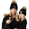 image:imageFunky Junque Mommy amp Me Double Pom Beanies 3Pack Matching Winter Hats for Mom Toddler amp Infant Girls Cozy Knit Family SetAdultToddler Single PomInfant Double Pom  Diagonal Stripes  Black 3 Pack