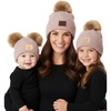 image:imageFunky Junque Mommy amp Me Double Pom Beanies 3Pack Matching Winter Hats for Mom Toddler amp Infant Girls Cozy Knit Family SetAdultToddler Single PomInfant Double Pom  Diagonal Stripes  Rose 3 Pack