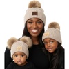 image:imageFunky Junque Mommy amp Me Double Pom Beanies 3Pack Matching Winter Hats for Mom Toddler amp Infant Girls Cozy Knit Family SetDiagonal Basketweave  Beige
