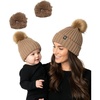 image:imageFunky Junque Mommy amp Me Matching Pom Beanie Set  Women Kids Family Knit AdultInfant  Cable KnitAdultInfant  Detachable Pom  Taupe 2 Pack