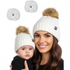 Adult/Infant - Ribbed Knit Detachable Pom - Ivory (2 Pack)