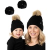 Adult/Toddler - Ribbed Knit Detachable Pom - Black (2 Pack)