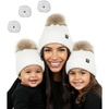 Adult/Toddler/Infant - Ribbed Knit Detachable Pom - Ivory (3 Pack)