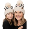 image:imageFunky Junque Mommy amp Me Pom Beanies  Cozy Knit Womens Beanie amp Toddler Girl Winter Hat Set Ages 14 Great SetAztec  Beige