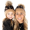 image:imageFunky Junque Mommy amp Me Pom Beanies  Cozy Knit Womens Beanie amp Toddler Girl Winter Hat Set Ages 14 Great SetLeopard  Latte