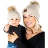 image:imageFunky Junque Mommy amp Me Pom Pom Beanies Set  Infant Baby amp Mom Matching Winter Outfits Warm Newborn amp Womens Beanie HatsDiagonal Basketweave  Beige
