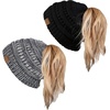 image:imageFunky Junque Ponytail Beanie for Women  Winter Hat Soft Stretch Cable Knit High Pony Tail Womens Running Hats2 Pack  Black  BlackGrey Mix 31