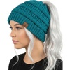 image:imageFunky Junque Ponytail Beanie for Women  Winter Hat Soft Stretch Cable Knit High Pony Tail Womens Running HatsTeal