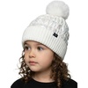 image:imageFunky Junque Shiny Puffer Knit Toddler Winter Hat Beanie with Faux Fur PomPom Fleece Lined Ages 25White