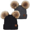 image:imageFunky Junque Womens Double Pom Pom Beanie  Soft Knit Winter Hat for Women amp Teens Warm Cuffed Beanie with Faux Fur Poms2 Pack Black  Charcoal Natural Faux Fur Pom