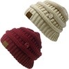 image:imageFunky Junque Womens Knit Beanie  Soft 100 Acrylic Winter Hat with Side Buttons Warm Stretchy Ribbed Beanies for WomenBeige  Maroon 2 Pack