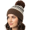 image:imageFunky Junque Womens Knit Pom Beanie  Cozy Womens Winter Hat Apres Ski Cold Weather Beanies with Geometric and Cross DesignBrown  Abstract Yarn