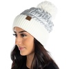 image:imageFunky Junque Womens Luxury Puffer Beanie  Fleece Lined with Soft Down Pom  Shiny Metallic Knit Winter HatSilverIvory Cuff Pom