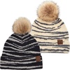 image:imageFunky Junque Womens Pom Pom Beanie  Soft Knit Winter Hat for Women amp Teens Leopard amp Zebra Fashion Animal Print Beanies2 Pack Black  Beige  Zebra Wool Blend