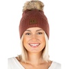 image:imageFunky Junque Womens Pom Pom Beanie  Soft Knit Winter Hats for Women amp Teens Warm Fashionable Beanie with Faux Fur PomsDiagonal Stripes  Brick