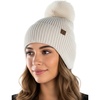 image:imageFunky Junque Womens Ribbed Knit Beanie Hat with Cozy Faux Fur Pom Poms  Winter Colors Neutral Tones Earth TonesBeige