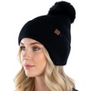 image:imageFunky Junque Womens Ribbed Knit Beanie Hat with Cozy Faux Fur Pom Poms  Winter Colors Neutral Tones Earth TonesBlack