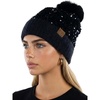 image:imageFunky Junque Womens Sequin Pom Beanies  Soft Knit Sparkly Bling Winter Hats for Women Faux Fur Pom Glitter Sparkle HatChunky Sequin  Black