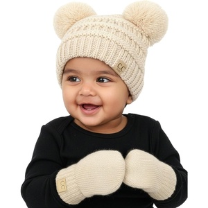 image:imageFunky Junque Baby Double Faux Fur Pom Pom Beanie amp Mittens Set  Newborn Infant 09 Months Winter Hat with Soft Lined MittensBeige 09 Mo