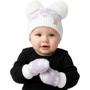 image:imageFunky Junque Baby Double Faux Fur Pom Pom Beanie amp Mittens Set  Newborn Infant 09 Months Winter Hat with Soft Lined MittensDaisy Lavender 09 Months