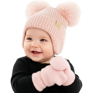image:imageFunky Junque Baby Double Faux Fur Pom Pom Beanie amp Mittens Set  Newborn Infant 09 Months Winter Hat with Soft Lined MittensEar Flap Light Pink W Light Pink Mittens 09 Months