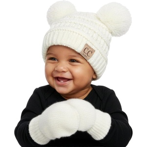 image:imageFunky Junque Baby Double Faux Fur Pom Pom Beanie amp Mittens Set  Newborn Infant 09 Months Winter Hat with Soft Lined MittensIvory 09 Months