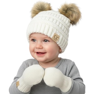 image:imageFunky Junque Baby Double Faux Fur Pom Pom Beanie amp Mittens Set  Newborn Infant 09 Months Winter Hat with Soft Lined MittensIvory Faux Fur Pom W Ivory Mittens 09 Months