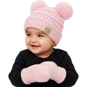 image:imageFunky Junque Baby Double Faux Fur Pom Pom Beanie amp Mittens Set  Newborn Infant 09 Months Winter Hat with Soft Lined MittensPale Pink 09 Months
