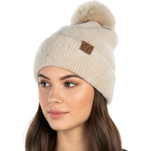 image:imageFunky Junque Beanie for Women Ultra Soft Chenille Faux Fur Pom Pom Winter Hats Warm Ski Cap FashionBeige