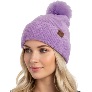 image:imageFunky Junque Beanie for Women Ultra Soft Chenille Faux Fur Pom Pom Winter Hats Warm Ski Cap FashionLavender