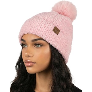 image:imageFunky Junque Beanie for Women Ultra Soft Chenille Faux Fur Pom Pom Winter Hats Warm Ski Cap FashionTerry Chenille  Baby Pink