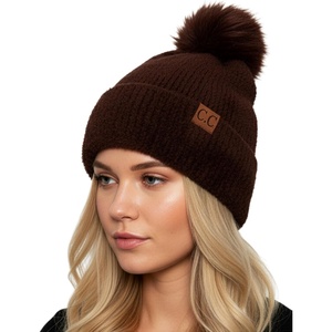 image:imageFunky Junque Beanie for Women Ultra Soft Chenille Faux Fur Pom Pom Winter Hats Warm Ski Cap FashionTerry Chenille  Brown