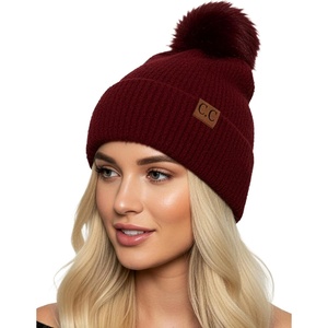 image:imageFunky Junque Beanie for Women Ultra Soft Chenille Faux Fur Pom Pom Winter Hats Warm Ski Cap FashionTerry Chenille  Burgundy