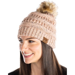 image:imageFunky Junque Confetti Knit Beanie for Women  Colorful Slouchy Cute Beanies Cable Knitted Womens Winter Hats Cozy FashionIndi Pink Faux Fur Pom