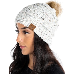 image:imageFunky Junque Confetti Knit Beanie for Women  Colorful Slouchy Cute Beanies Cable Knitted Womens Winter Hats Cozy FashionIvory Faux Fur Pom