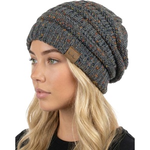 image:imageFunky Junque Confetti Knit Beanie for Women  Colorful Slouchy Cute Beanies Cable Knitted Womens Winter Hats Cozy FashionMelange Grey