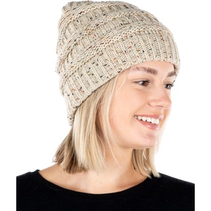 image:imageFunky Junque Confetti Knit Beanie for Women  Colorful Slouchy Cute Beanies Cable Knitted Womens Winter Hats Cozy FashionOatmeal