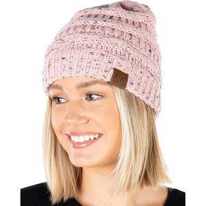 image:imageFunky Junque Confetti Knit Beanie for Women  Colorful Slouchy Cute Beanies Cable Knitted Womens Winter Hats Cozy FashionPale Pink