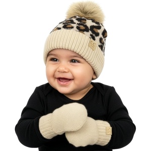 image:imageFunky Junque Cozy Infant Pom Pom Beanie amp Fleece Lined Mitten Winter SetLeopard Beige 09 Mo